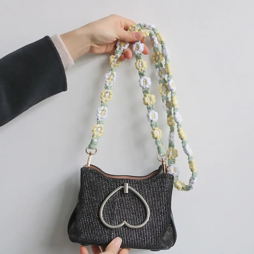 Handmade Cotton Weaving Crossbody Bag Strap Shoulder Strap Braided Flower Cell Phone Strap Bag Chain Bag Accessories 250214