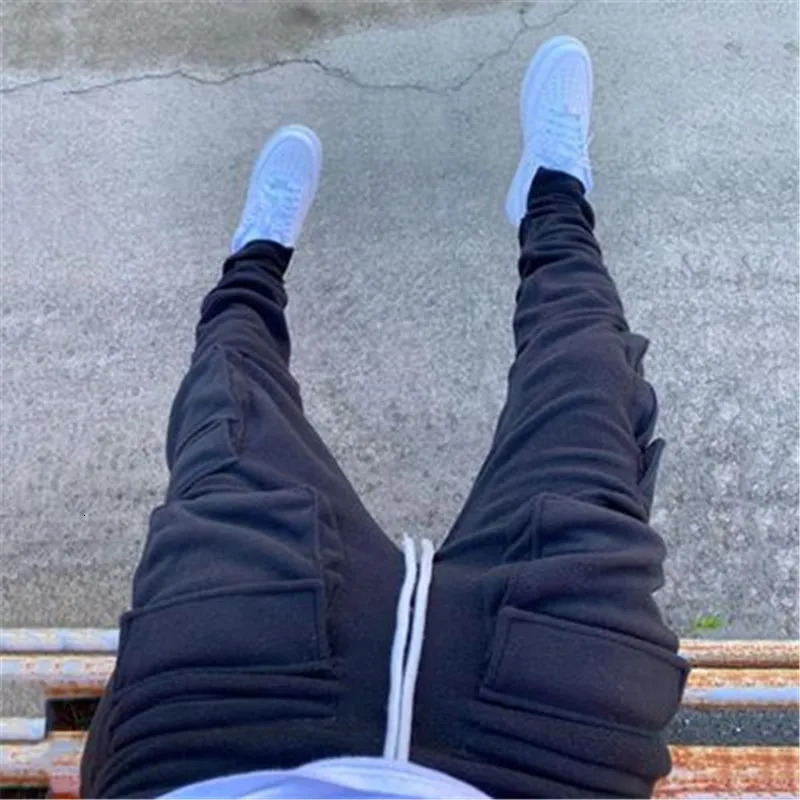 Men Oversized Cargo Pants Streetwear Long Step Pants Solid color wool three-dimensional Pockets Slim Panelled Warm trousers male 250217