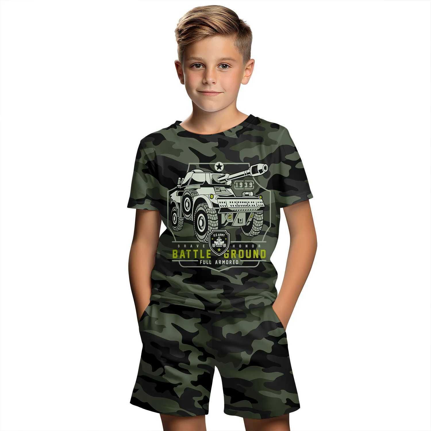 Childrens clothing set boys 3D camouflage printed summer short sleeved T-shirt set boys clothing set girls childrens clothing set W250218