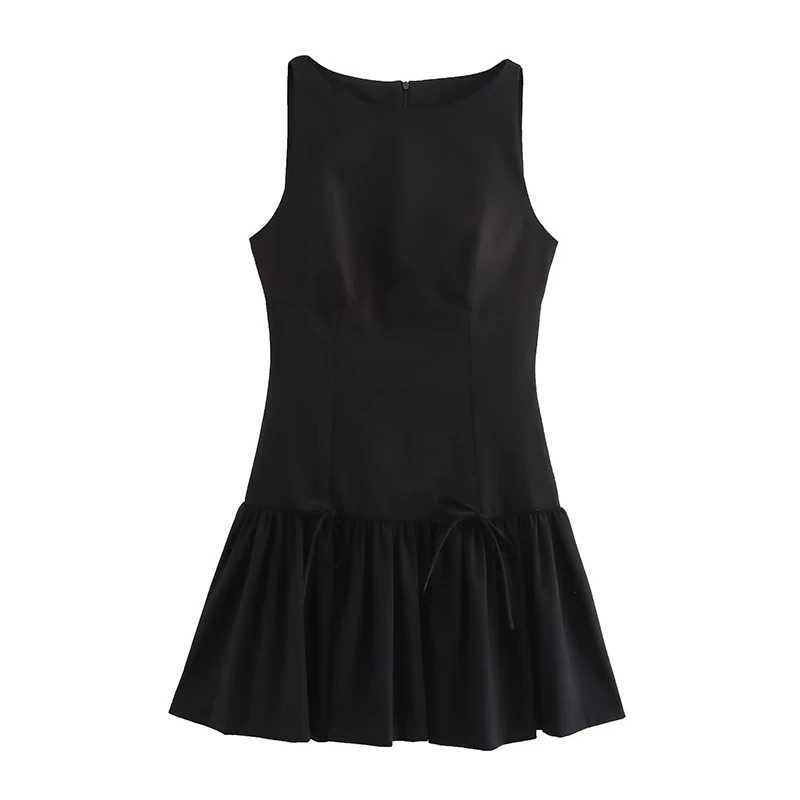 Basic Casual Dresses Willshela Women Fashion With Bow Solid Back Zipper Mini Dress Vintage O-Neck Slveless Female Chic Lady Dresses H25217
