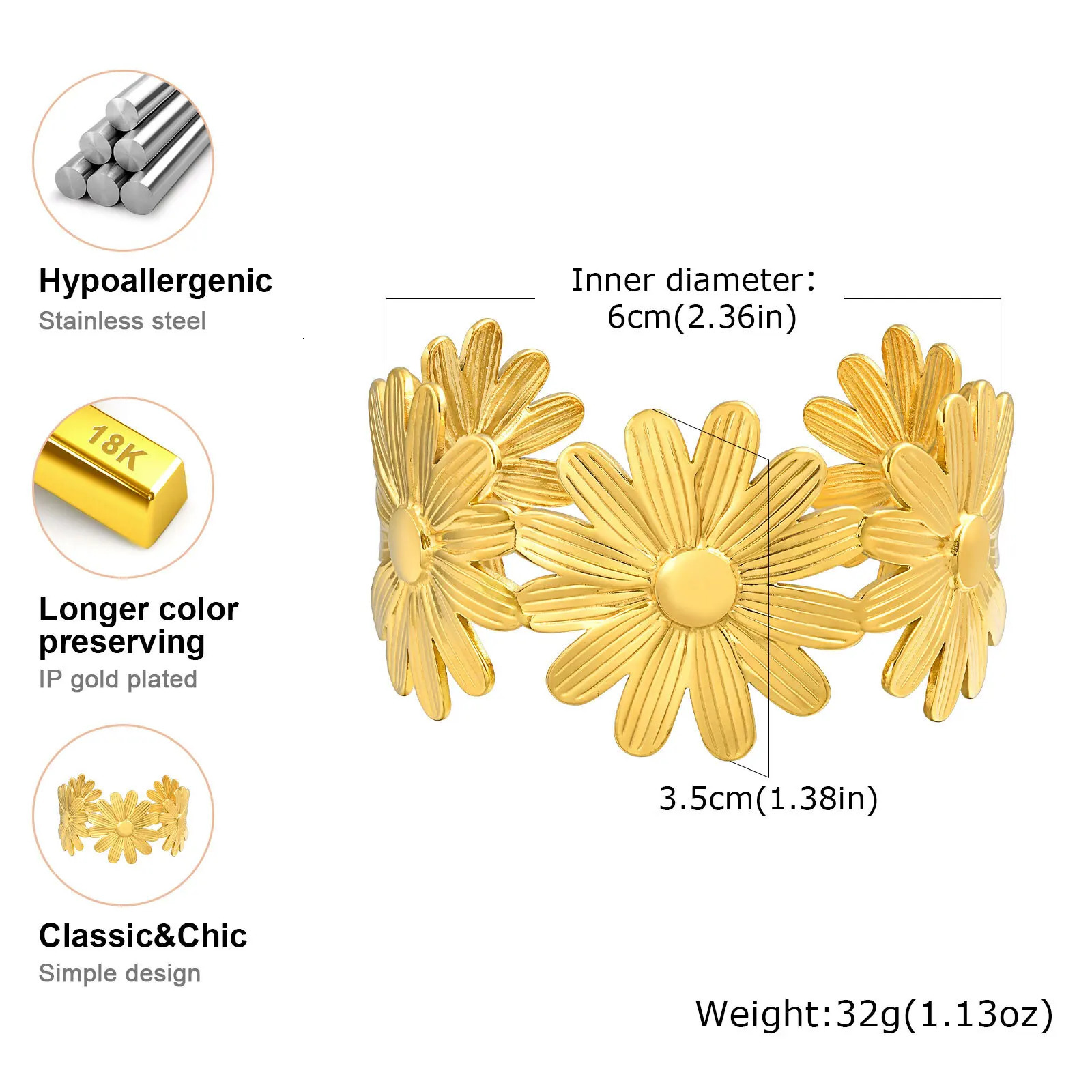 Vnox Stainless Steel Chunky BanglesLittle DaisySpiricle n Charm Link Bracelet Cuff BangleFashion Jewelry For Women Girls 250213