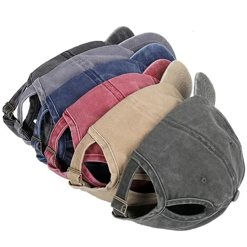 1Pcs Vintage Ponytail Baseball Cap Women Girls Pure Color Soft Washed Cotton Summer Woman Hat Messy High Bun Cap 250214