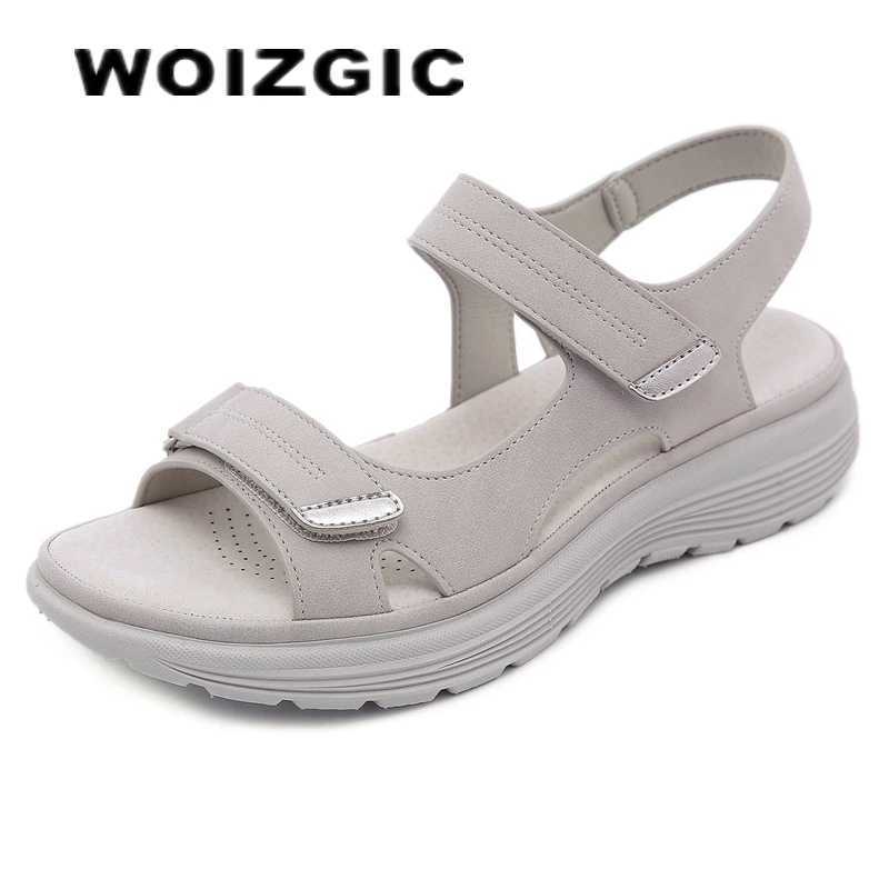New Arrival WOIZGIC Womens Ladies Mother Female PU Leather Sandals Shoes Platform Summer Cool Beach Hook Loop Non Slip Plus Size 41 42 T250218