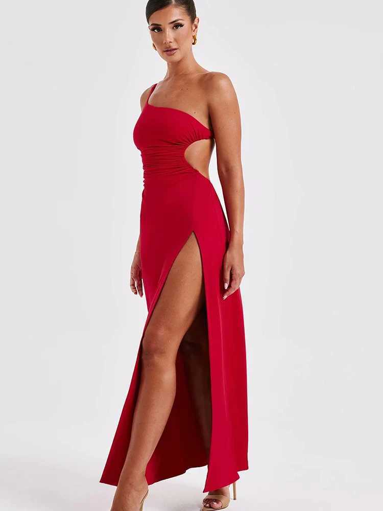 Basic Casual Dresses Fantoye Sexy One Shoulder Bandage Women Maxi Dress Backless High Slit Evening Dress Female Summer Skinny Elegant Party Clubwear H
