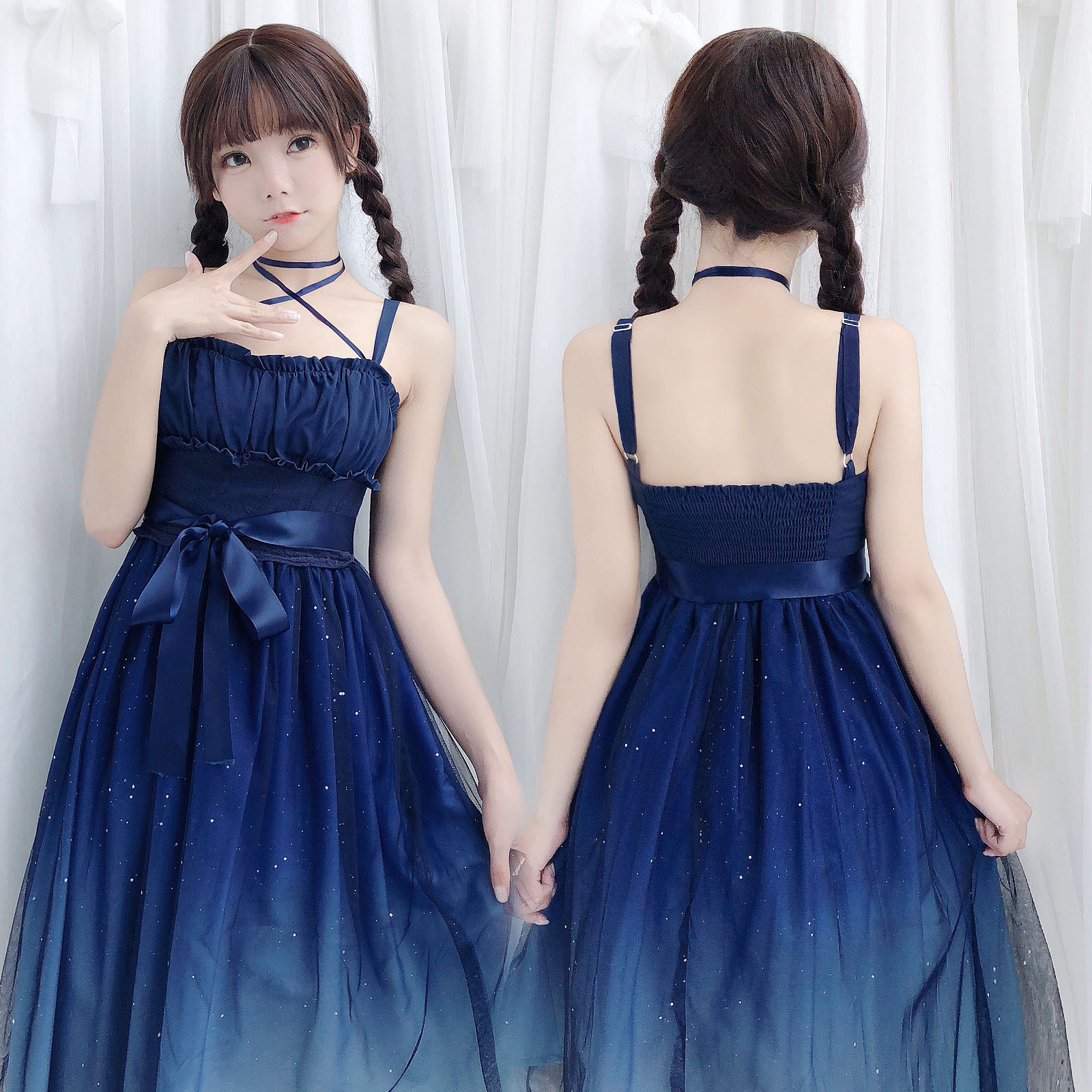 F1875 Summer girlfriends suit soft girl skirt lolita starry sky gradient color sling loli mesh dress