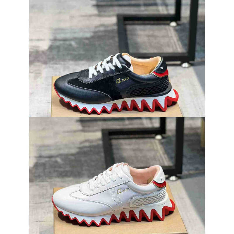 Red Spike Shark Sole Sneakers - Soft Suede Calfskin Leather Trainers with Rivets Slip-On Low Top