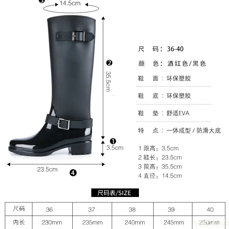 Punk Style Zipper Tall Boots Womens Pure Color Rain Boots Outdoor Rubber Water shoes For Female 36-41 Plus size 250217
