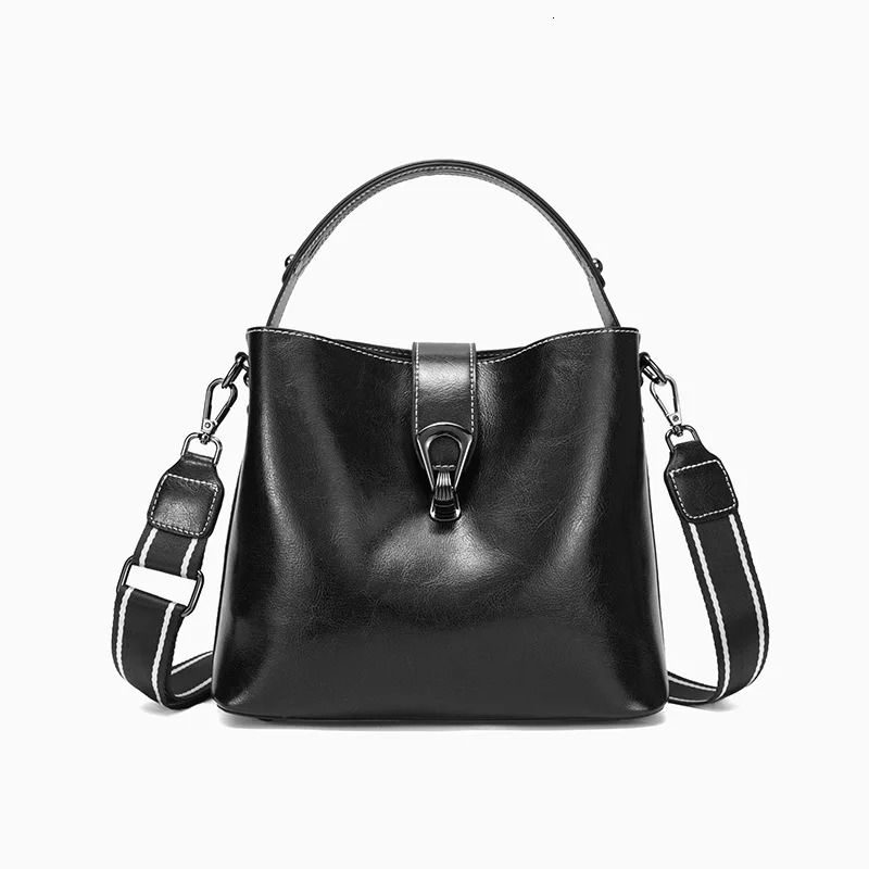 Real Oil Wax Leather Womens Bucket Bag Casual and Simple Handbag Large Capacity Ladies Cowhide Fashionable Crossbody Tote Bag 250214