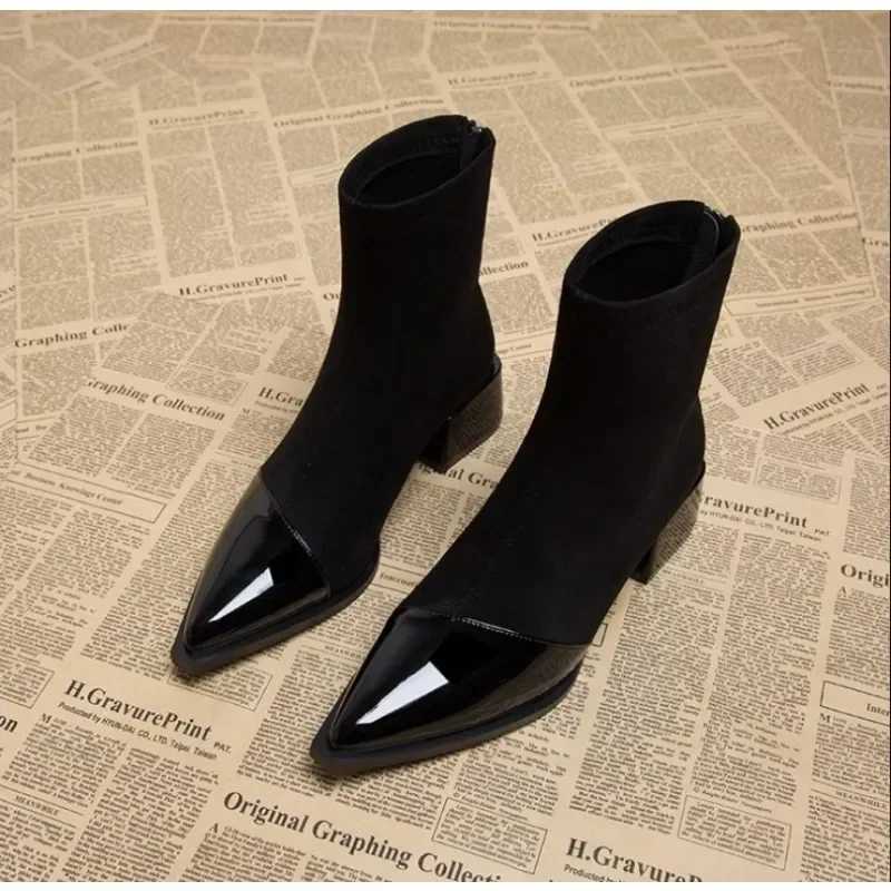 High Heels Ankle Boots Women Chunky Suede Pointed Toe Shoes Winter 2024 Trend New Elegant PumpsXJ250217