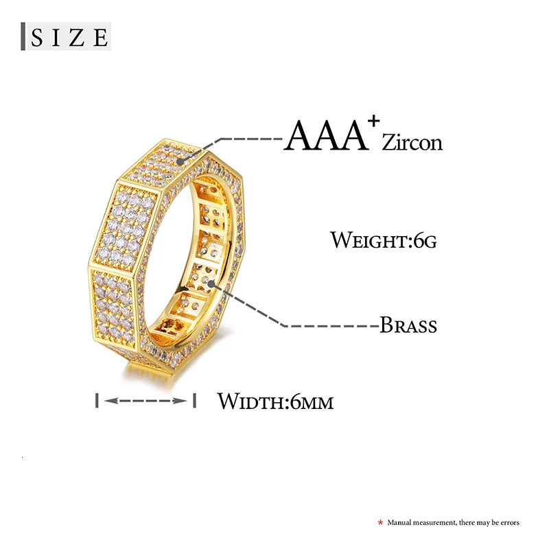 Male Female Micro Pave CZ Stone Octagon Zircon Ring For Women Men Wedding Party Cool Punk Rings Full Of Crystal Gifts 250214