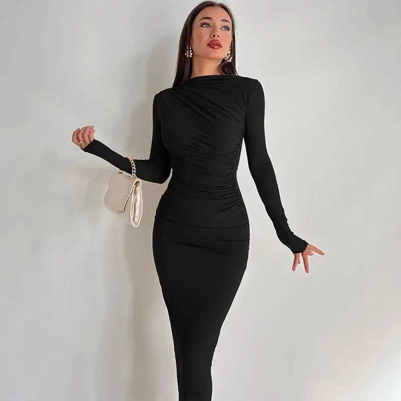Basic Casual Dresses Dulzura Women 2024 Spring Autumn Long Slve Party Club Evening Strtwear Bodycon Long Dress Wholesale Items For Business D3A14 H252