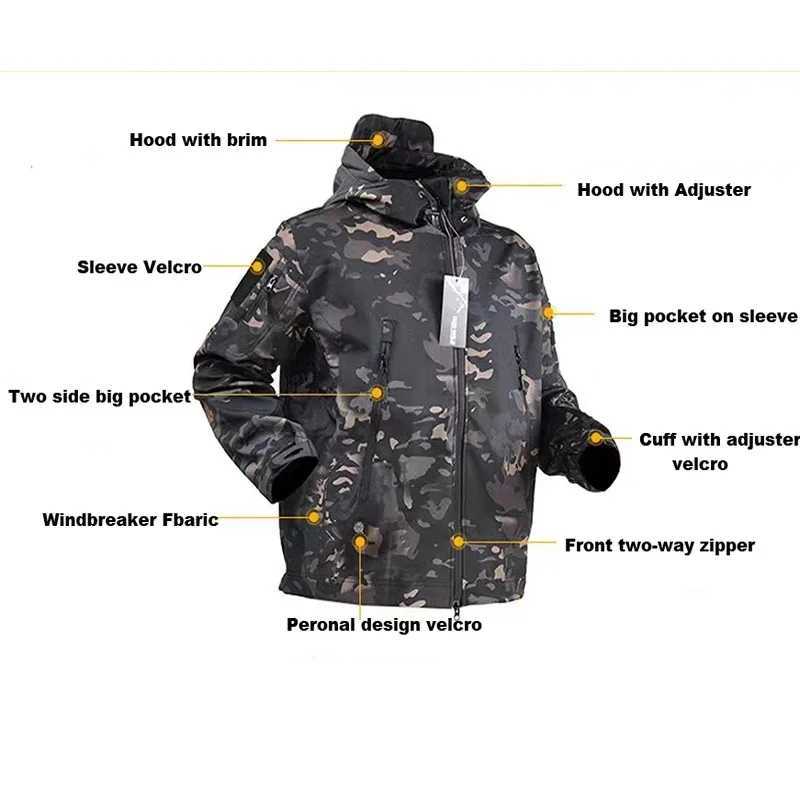 Mens Hiking Jackets Outdoor Softshell Suits Waterproof Camouflage Pants Tactical Hooded Fleece Coat Winter Gift BeltT250218