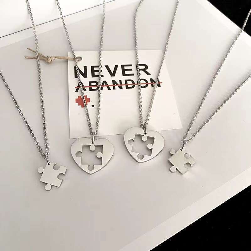 Korean version of minimalist Instagram style couple love building block necklace creative splicing 2-in-1 hip-hop pendant