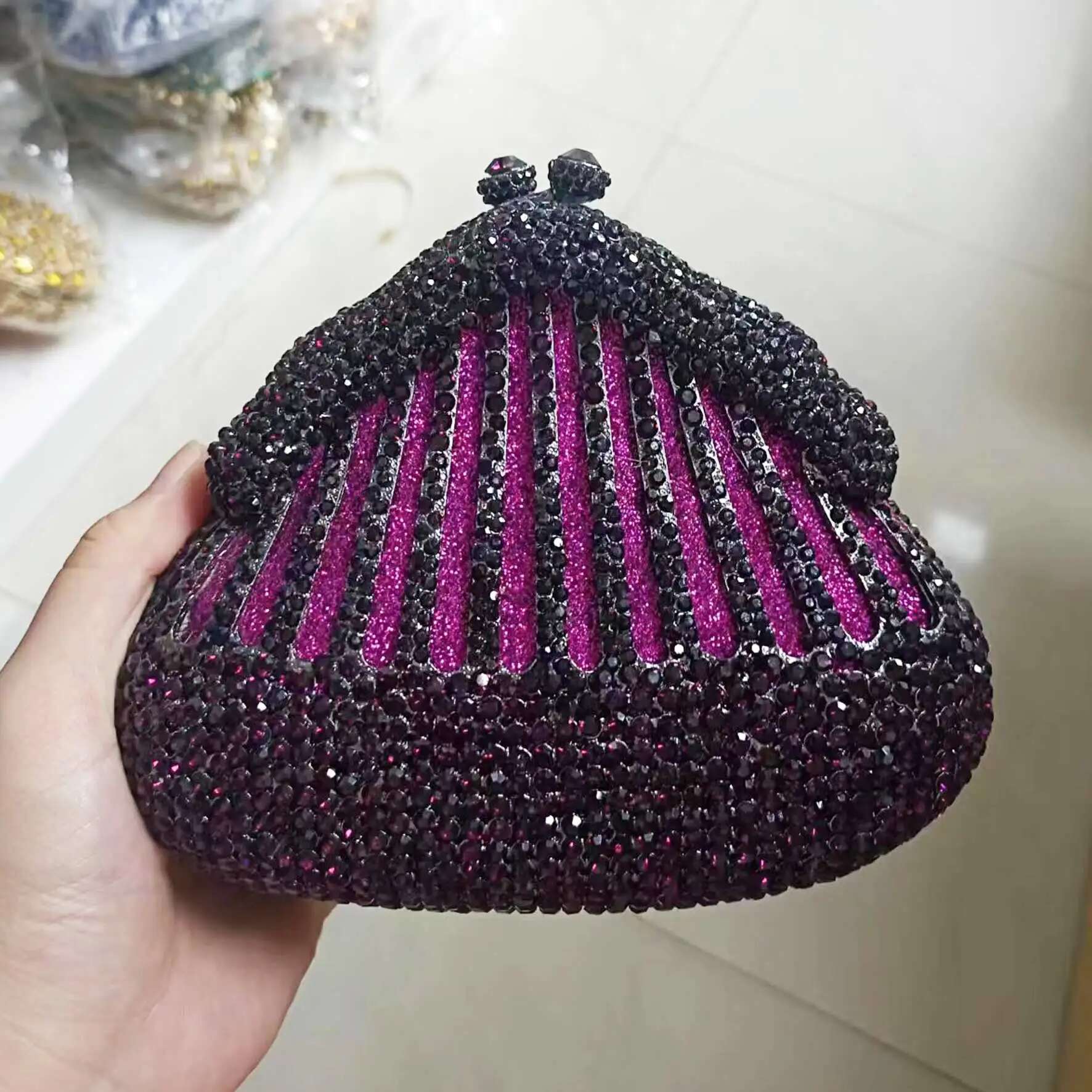 KHNMEET Purple Crystal Clutch for Women Purse Wedding Bridal Gourd Box Evening Bags sm205