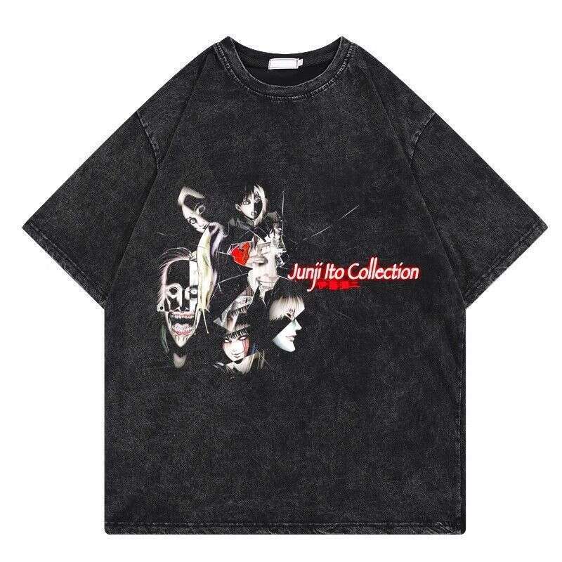 Tomie Junji Ito Fujiang washed vintage printed short sleeved t-shirt t shirts for men Ghost Slayer Blade top