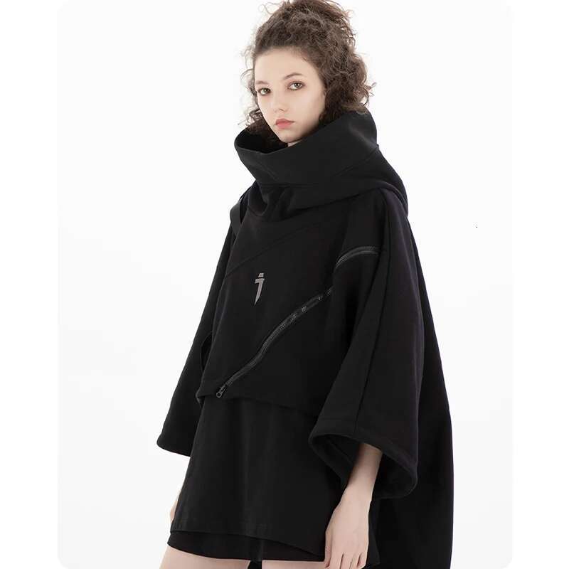 Unisex Autumn Irregular Functional Hoodie Zipper Cape Pullover Men's Clothing Haruku Hooded Sweatshirt High Street Streetwear
