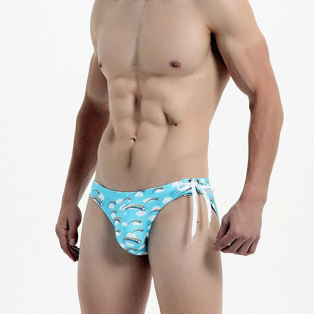 Swimsuit mens print swim trunks low rise sexy bikini tether triangle boxer beach pants M250218