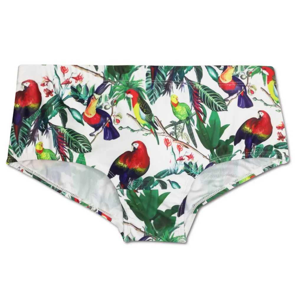 Fashion Parrot Pattern Men Swimwear Brazilian Traditional Cut Swimsuits Swimming Trunks Surf Boxer Briefs Board Shorts Save M250218