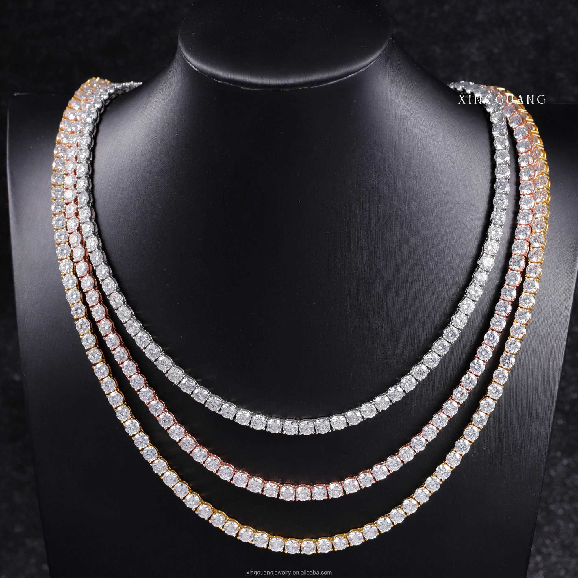 Pass Diamond Tester 2mm---6.5mm Wide GRA Moissanite Chain White/Gold/Rose Gold Plated 925 Sterling Silver Tennis Chain Jewelry