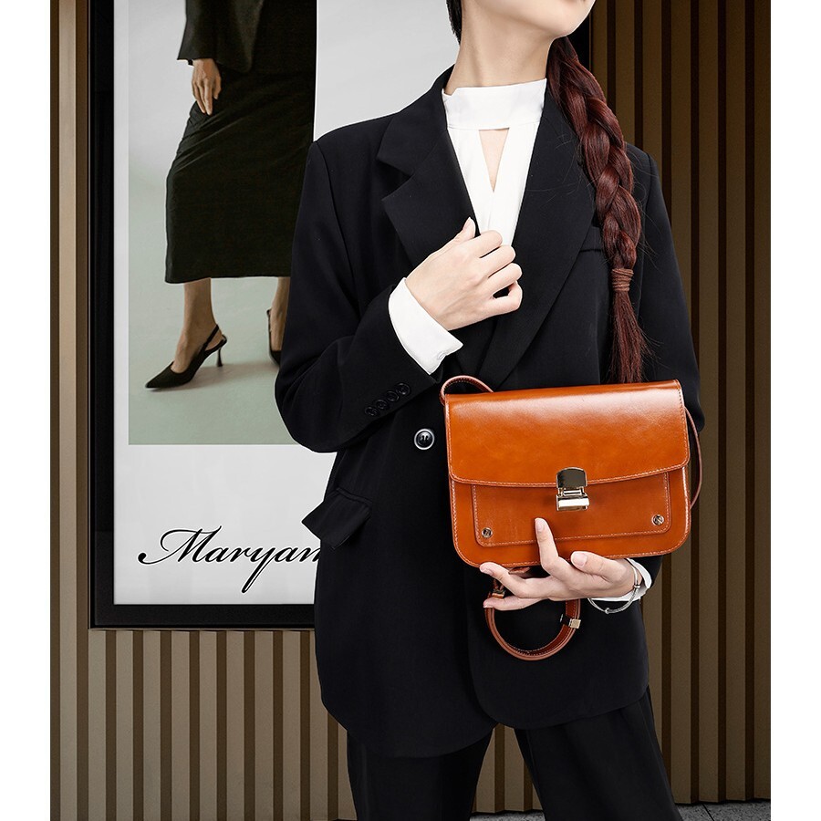 Designer Designer Maillard Style Design, Top Layer Cowhide Tofu Fashionable Women's Single Shoulder Crossbody Bag, Niche Small Square Bag