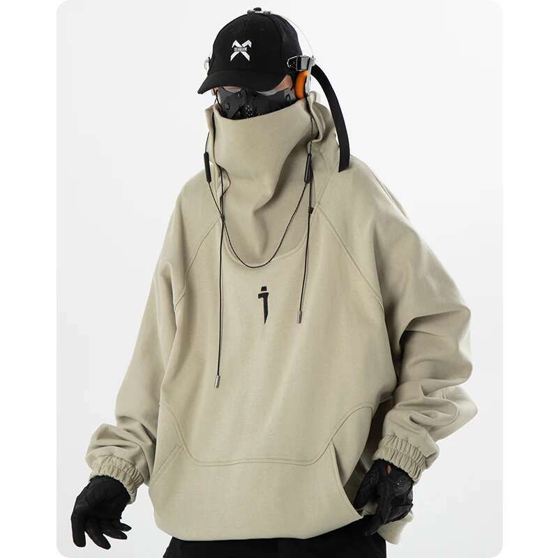 Autumn Winter Functional Neck Hooded Sweater Cloak Hoodie Men's Clothing Haruku Sweatshirt High Street Streetwear