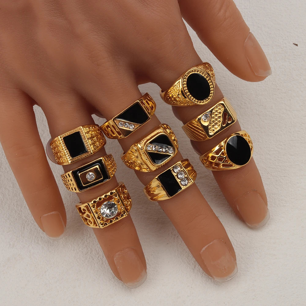 20Pcs/Lot Retro Punk Gothic Enamel Oil Drop Square Rings for Men Women Vintage Jewelry Accessories Party Gifts Mix Style 250213