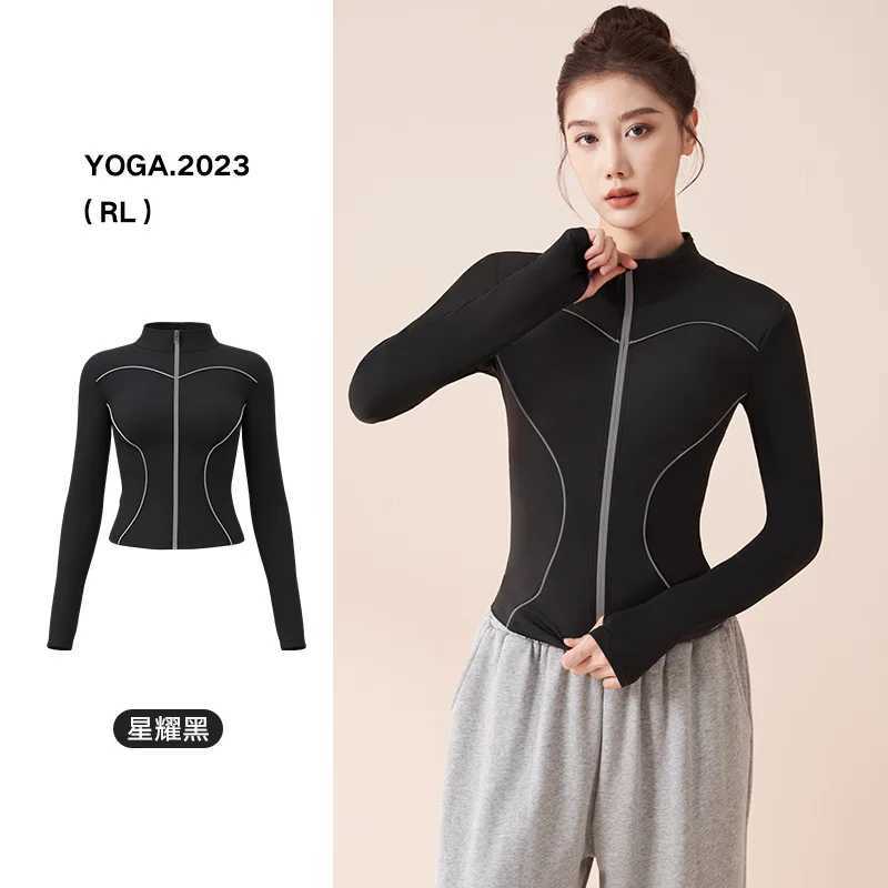 Active Shirts Tees 2023 New Womens Autumn Winter Front Zipper Elastic Tight Slim Sports Jacket Running Training Breathable Gym Top H25218