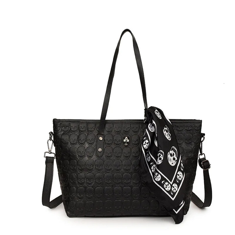 European and American Rivet Large Bag Printed Skull Silk Scarf Shoulder Handbag Fashion Casual Womens 250206