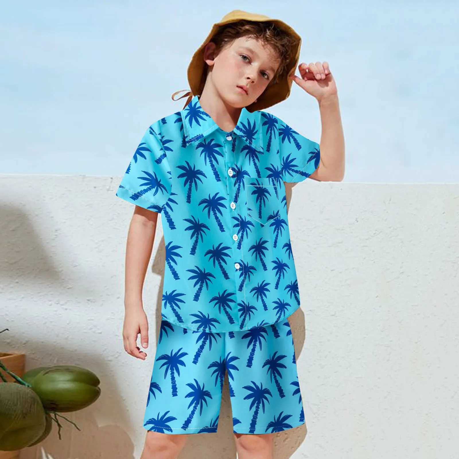 Toddler Boys Girls Short Sleeve Casual Tops Haii Beach Holiday Floral Shirts T Shirt Fashion Round Neck Tracksuits Kids Suits W250218