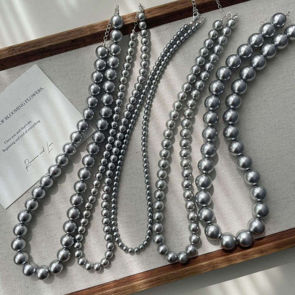 Ticcins blogger Fever's same round Shijia pearl necklace, female simulation multiple en gray beaded collarbone chain