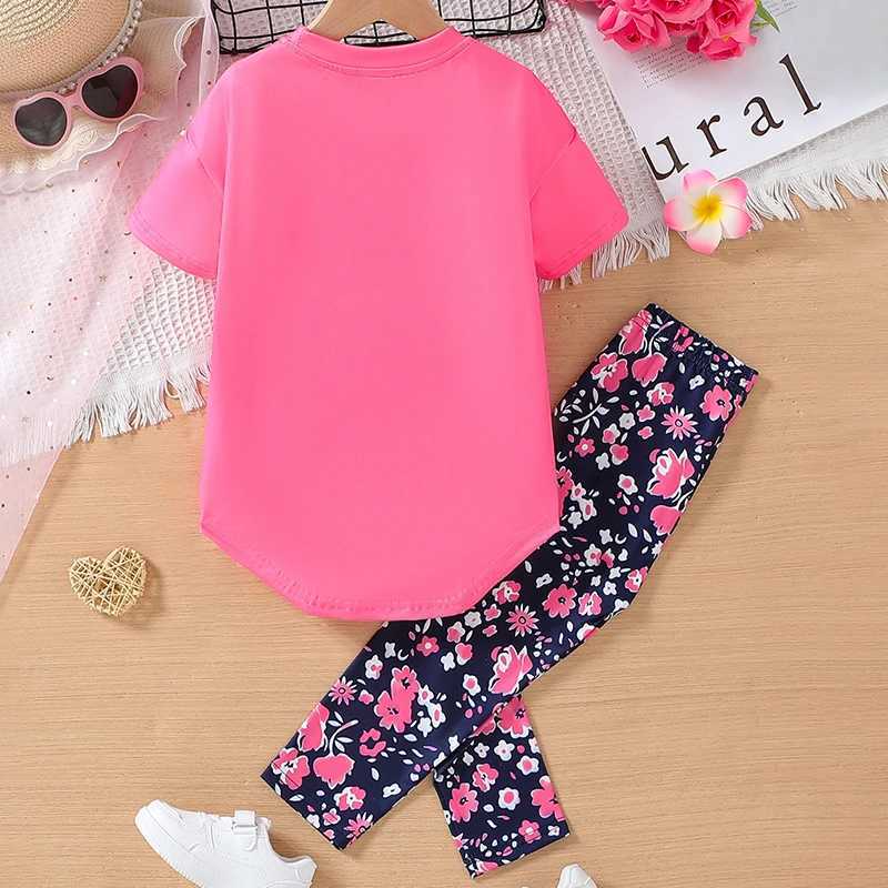 Summer girls clothing set 2024 new cotton fashion short sleeved T-shirt+pants 2-piece set childrens clothing 4 5 6 7 years W250218