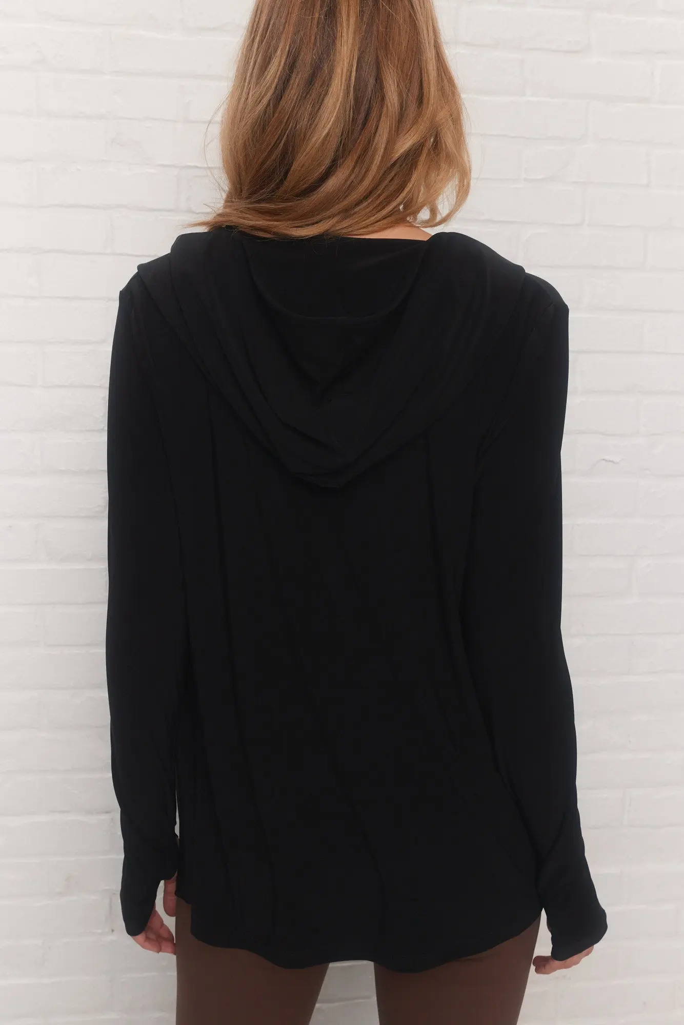Stylish Black Loose Hooded Draped Neckline Sweater Long Sleeves Top for Women