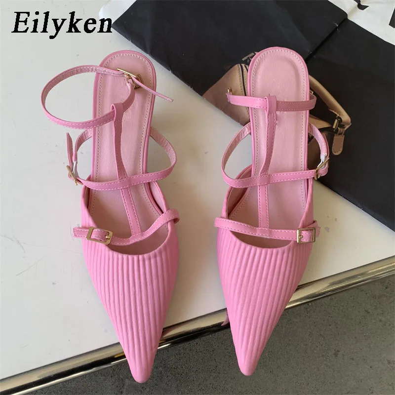 Eilyken Fashion Buckle Strap Women Pumps Street Style Pointed Toe Thin Low Heels Elegant Banquet Dress Mules Shoes 250314