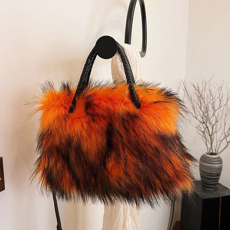 Women's autumn/winter fur 2024 new fashionable handbag large capacity crossbody shoulder tote bag