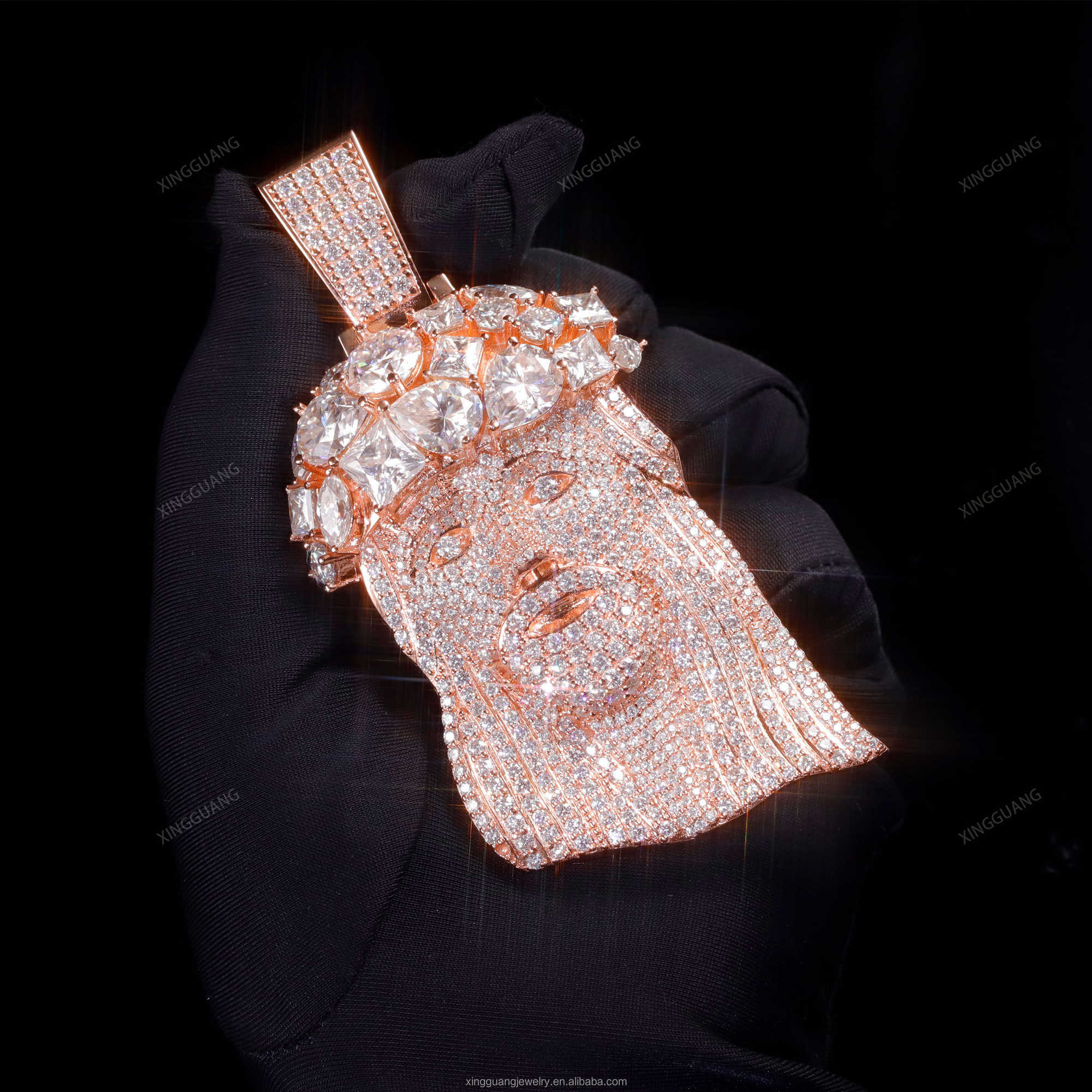 XingGuang 925 Silver Iced Out Moissanite Jesus Pendant 18K Rose Gold Plated Hip Hop Jewelry Moissanite Diamond Jesus Pendant