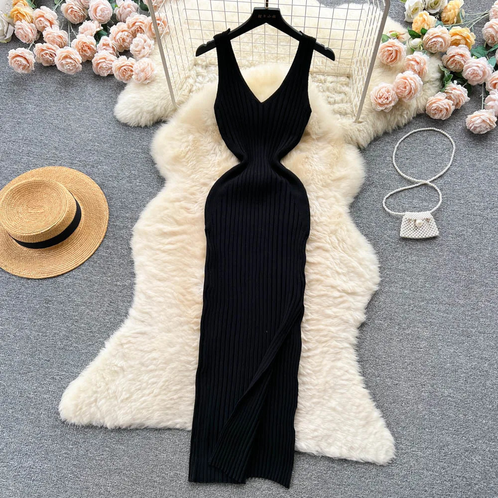 YuooMuoo Chic Fashion Sexy Wrap Hips Split Knitted Autumn Dress Women Slim Elastic Bodycon Long Dress Streetwear Outfits Vestido 250217