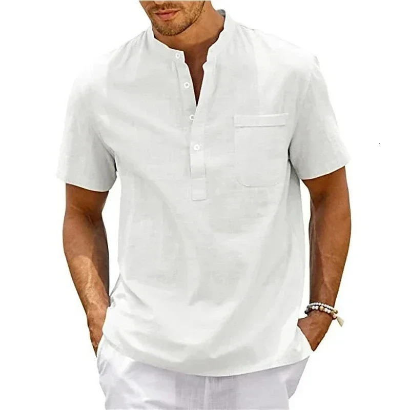 Summer mens casual slim fit polo shirt solid color breathable button short sleeved top refreshing and comfortable Tshirt 250213