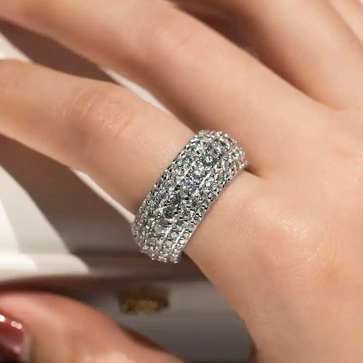 Custom 925 Sterling Silver Iced Out Rings Fashion Mens Platinum Plated Full Band Eternity Moissanite Diamond Rings For Men