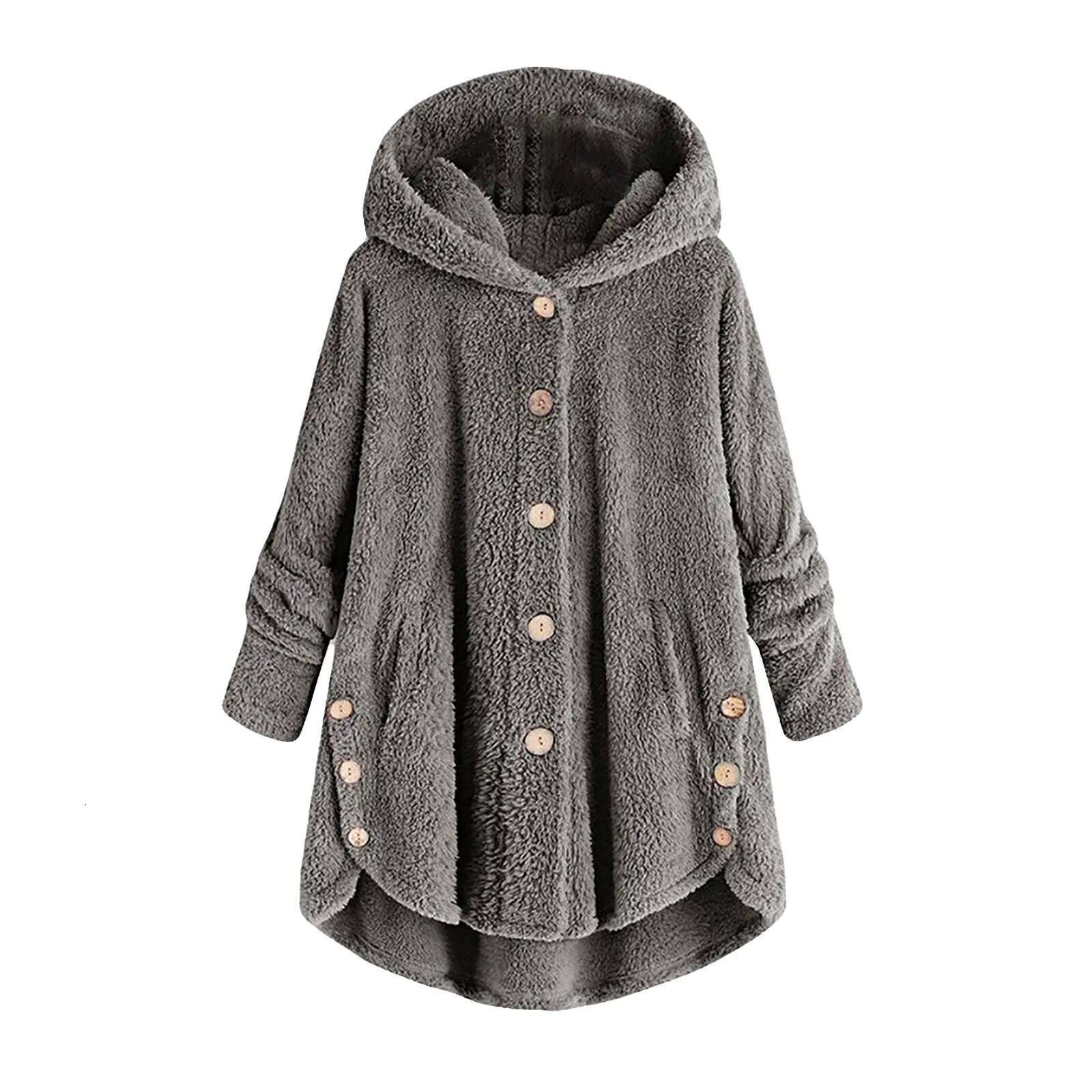 Autumn Winter Women Warm Teddy Bear Wool Female Plush Coat Hooded New Women's Coats Solid Color Jacket