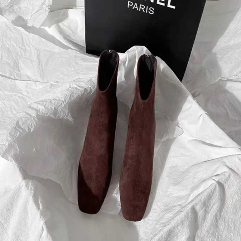 High Heels Ankle Boots for Women Suede Chunky Square Toe Shoes Woman 2024 Trend Winter New Goth Zipper Snow Chelsea Botas MujerXJ250217