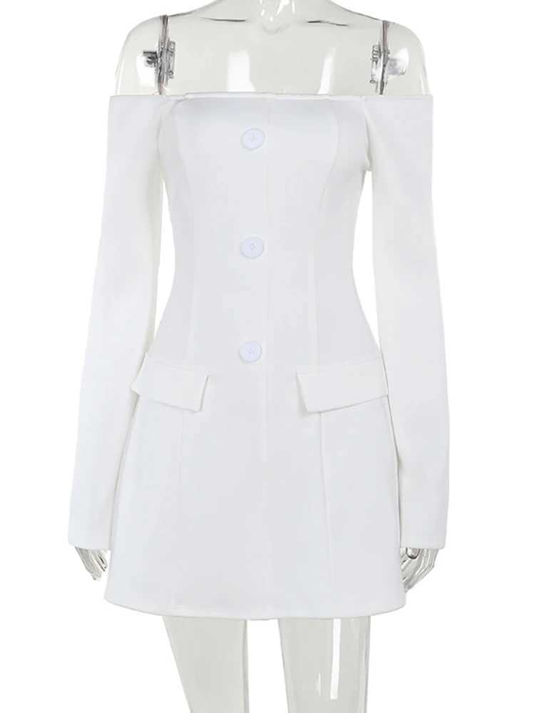 Basic Casual Dresses Fantoye Sexy Off Shoulder Button Women Dress Brown Long Slve High Waist Dress Female Summer Skinny Elegant Party Clubwear 2024 H2