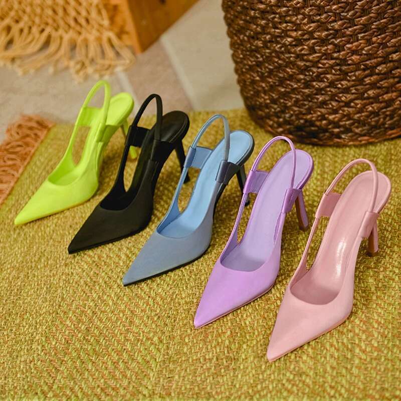 Pmwrun 2025 Summer New Brand Women Sgback Sandals Pointed Toe Slip On Thin High Heel Ladies Elegant Pumps Shoes