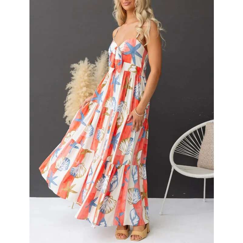 2025 Spring Summer New Women's Sexy High Waist Printed Lace Up Dress, Casual Split A-E Skirt, European And American