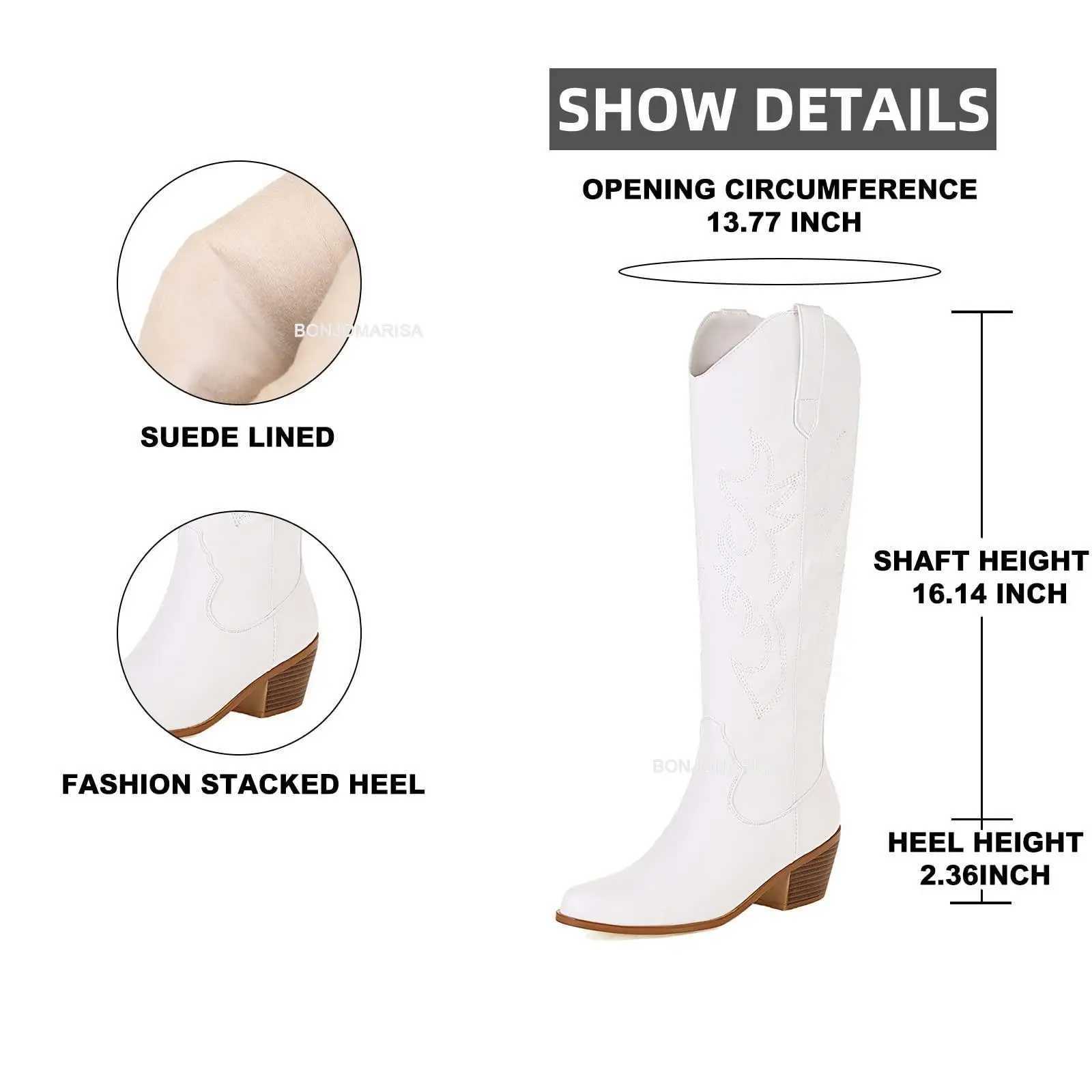 Plus Size 45 Womens Embroidered Western Knee High Boots Cowboy Cowgirl Boots Chunky Heel Platform Boots Women Western Shoes Z250218