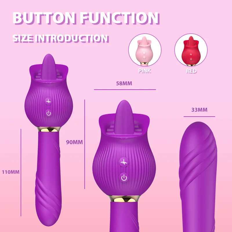 Female Masturbation 12 Modes Silicone Wand G Spot Vibrator Rose Tongue Licking Clit Stimulation Sex Toys for Women Adult ProductXJ250218