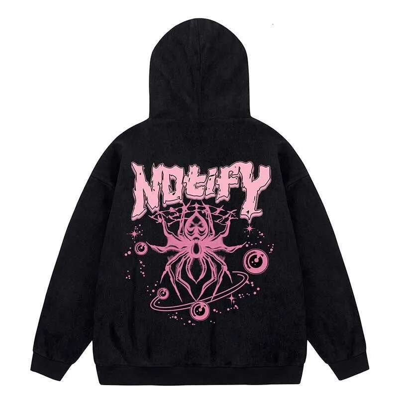 Haruku Hoodie Jacket Streetwear Fashion Letters Spider Print Zipper Hooded Sweatshirt 2023 Unisex Hip Hop Casual Loose Coats
