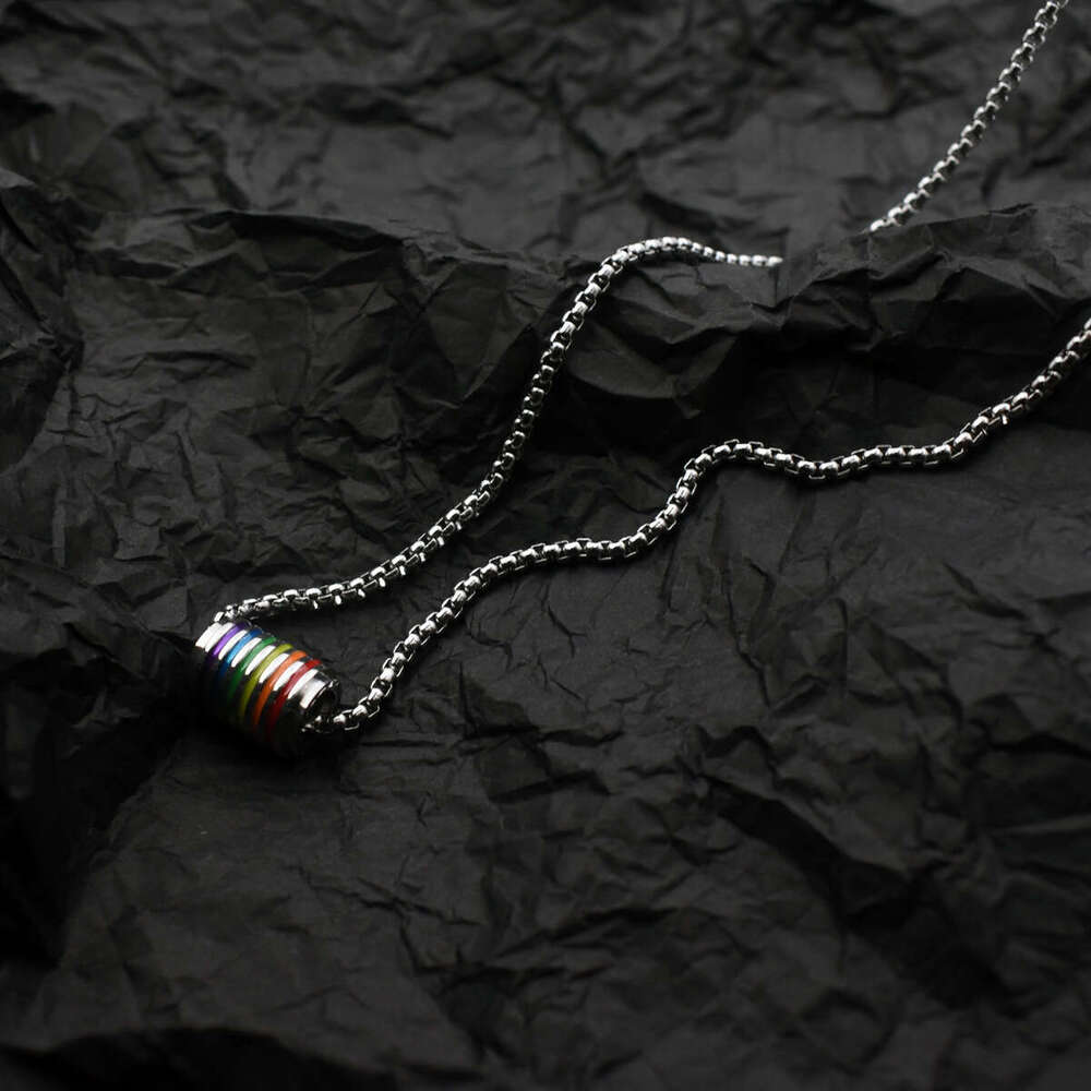 Rainbow bead necklace for men and women, trendy internet celebrity, hip-hop pendant, cool style sweater chain, titanium steel non fading sweatshirt ch