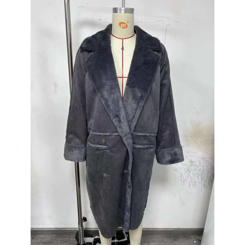 New Loose Cardigan Large Autumn Winter Plush Warm Windbreaker Women Long Sleeve Turn-Down Collar Trench Coat