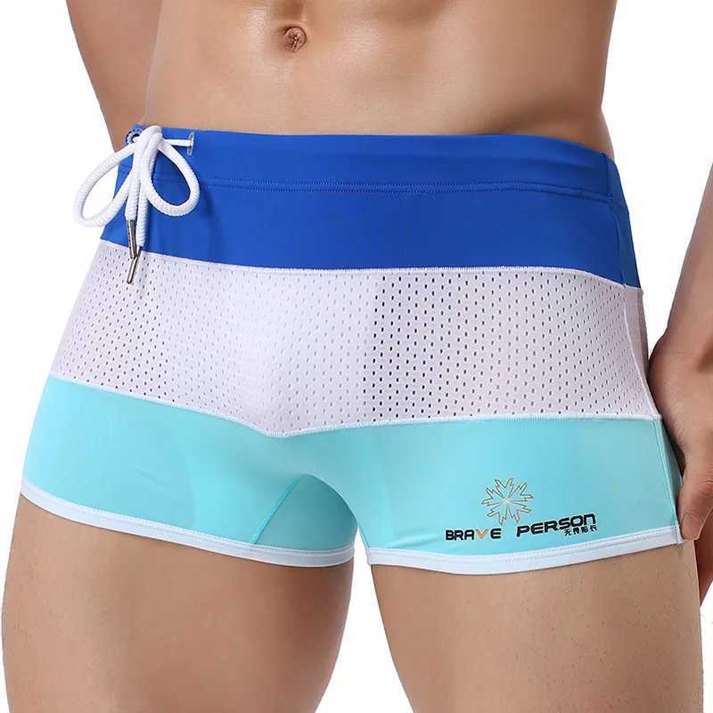 Mens Mesh Swimwear Swimming Trunks Sport Shorts Men Boxer Swim Shorts Sexy Patchwork Swimsuit Men Board Shorts M250218