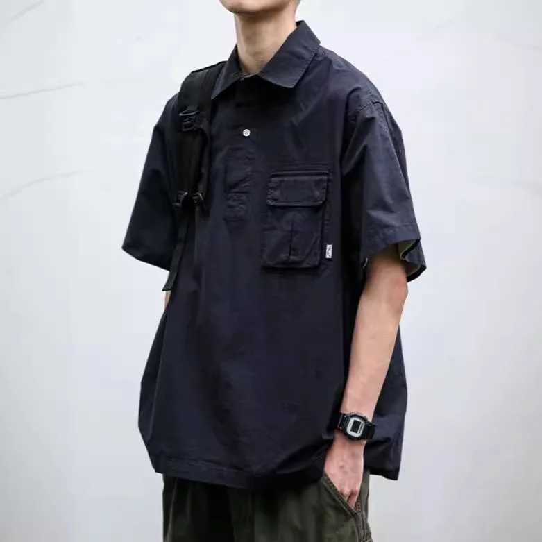 Japanese retro workwear pullover short-sleeved shirt mens summer fashion brand outdoor trend loose casual shirt jacket trend W250217